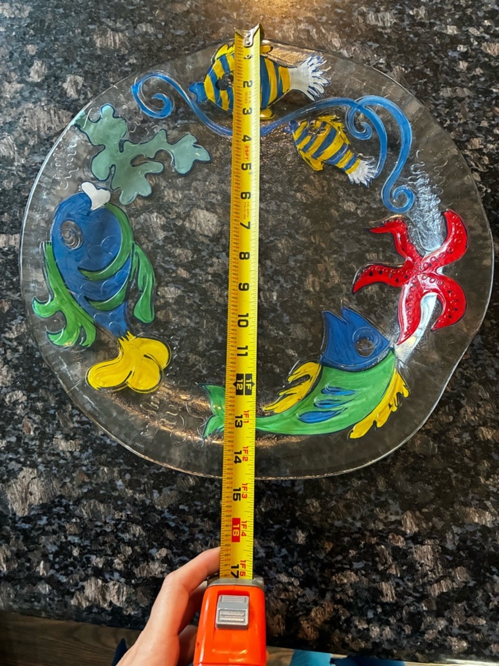 15” Reverse Painted Glass Platter Tropical Fish Coastal Nautical Decor - Picture 6 of 7